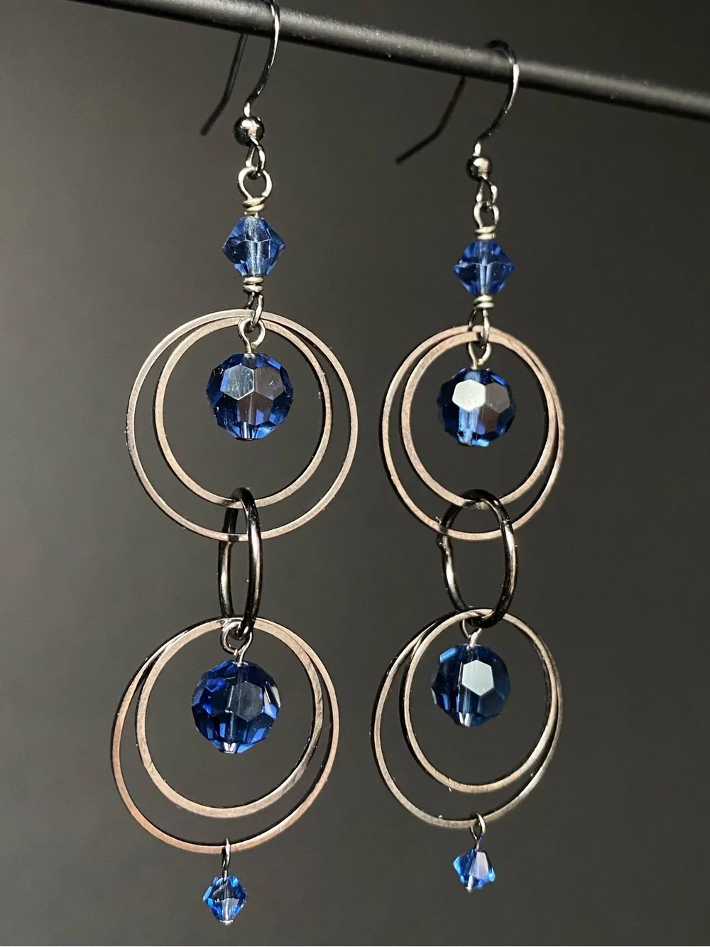 Navy Blue Crystal Gunmetal Earrings